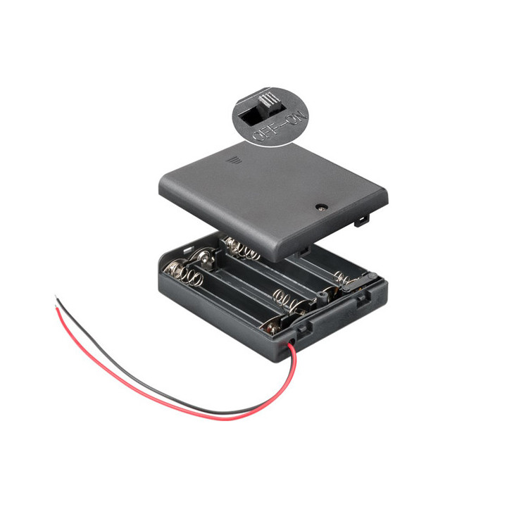 Boitier coupleur pour 4 piles AA (LR6) avec interrupteur
