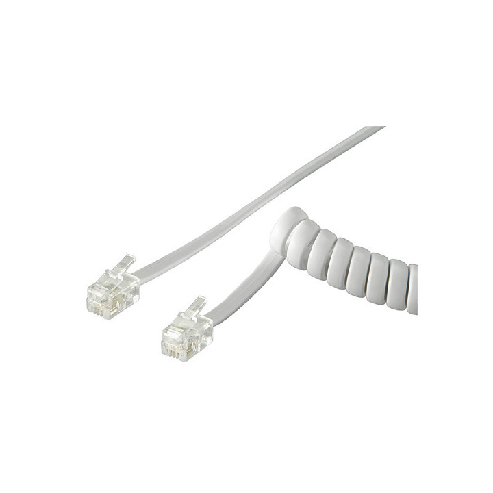Cordon téléphonique spiralé blanc RJ10 (2m)
