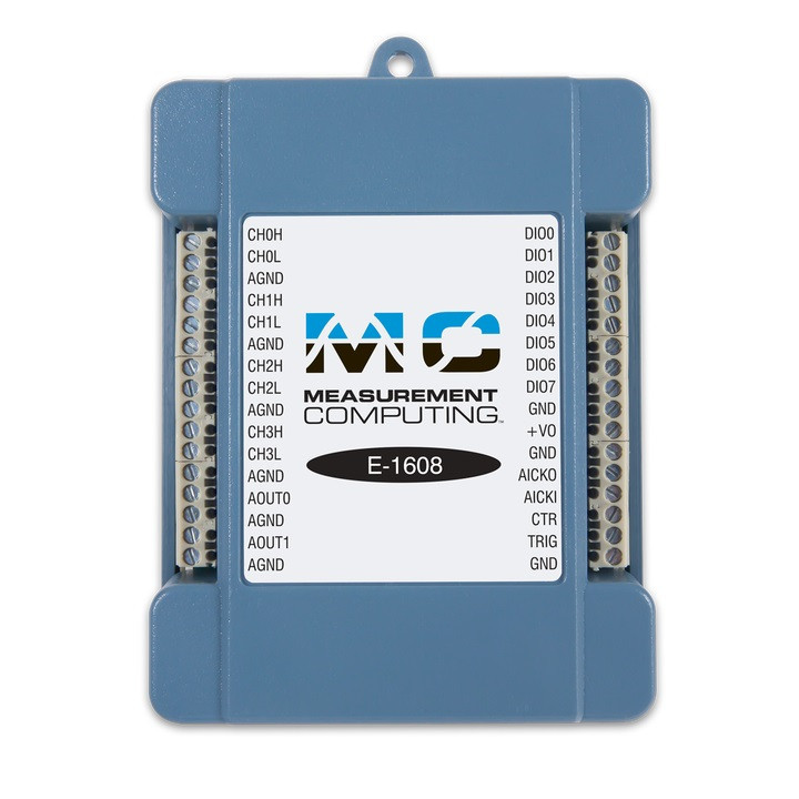 Vue de dessus du boitier d'acquisition Ethernet MCC E-1608