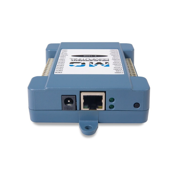 Vue de côté du boitier d'acquisition Ethernet MCC E-1608