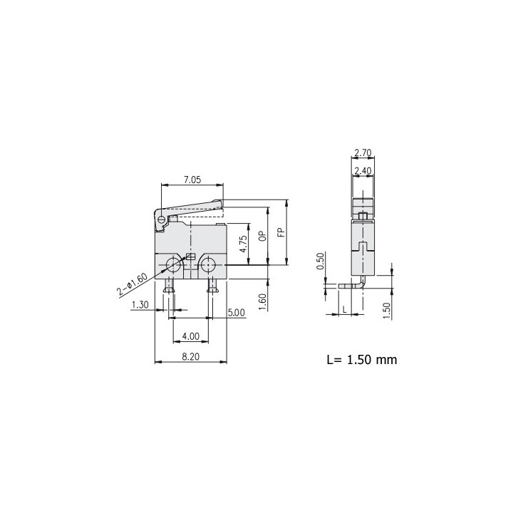 Microrupteur miniature coudé à levier 0,5A  - 2