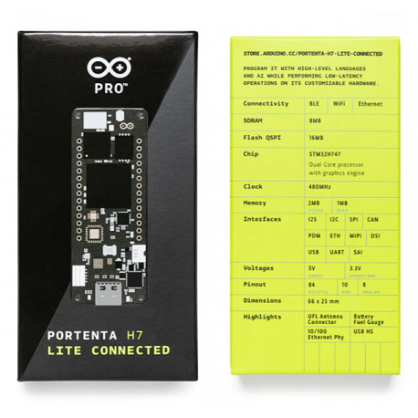 Caractéristiques de la carte Portenta H7 Lite Connected
