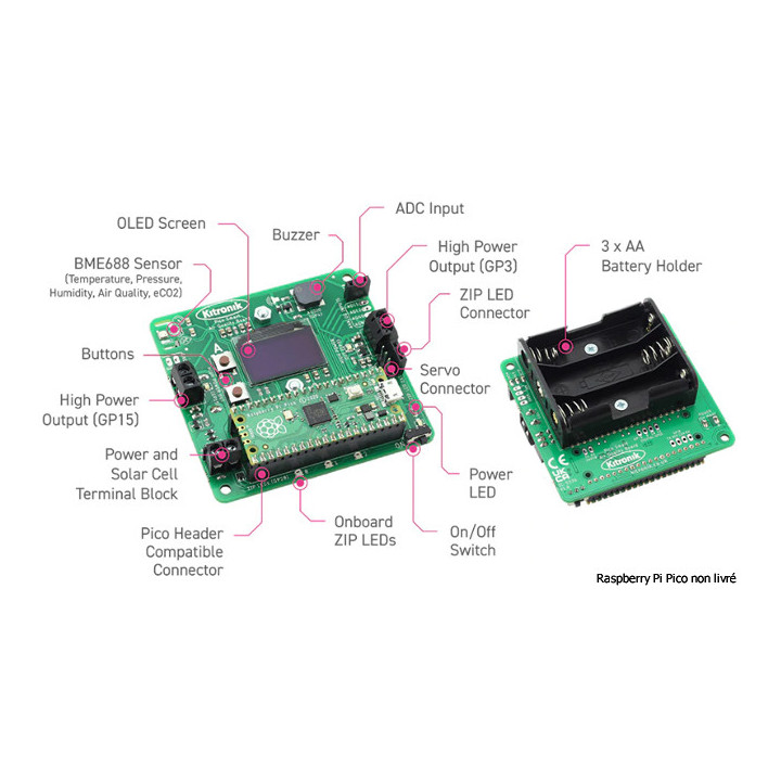 Détail du Module environnemental Air Quality Dataloging Kitronik 5336 pour Pi Pico