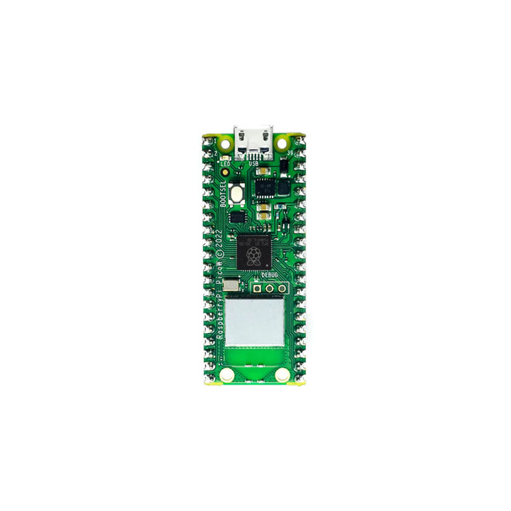 Vue de dessus de la carte Raspberry Pi Pico W (avec connecteurs soudés)