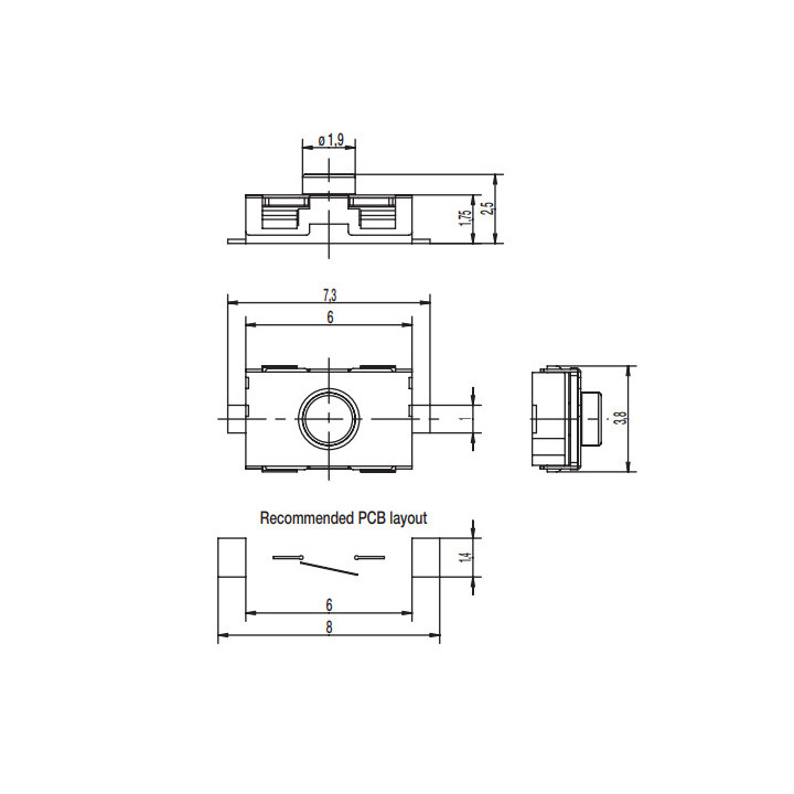 Bouton-poussoir miniature 6x3,8x2,5 mm  - 2