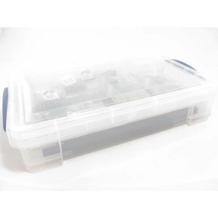 Vue de côté de la mallette du starter kit MakerBeam Premium - Deluxe noir