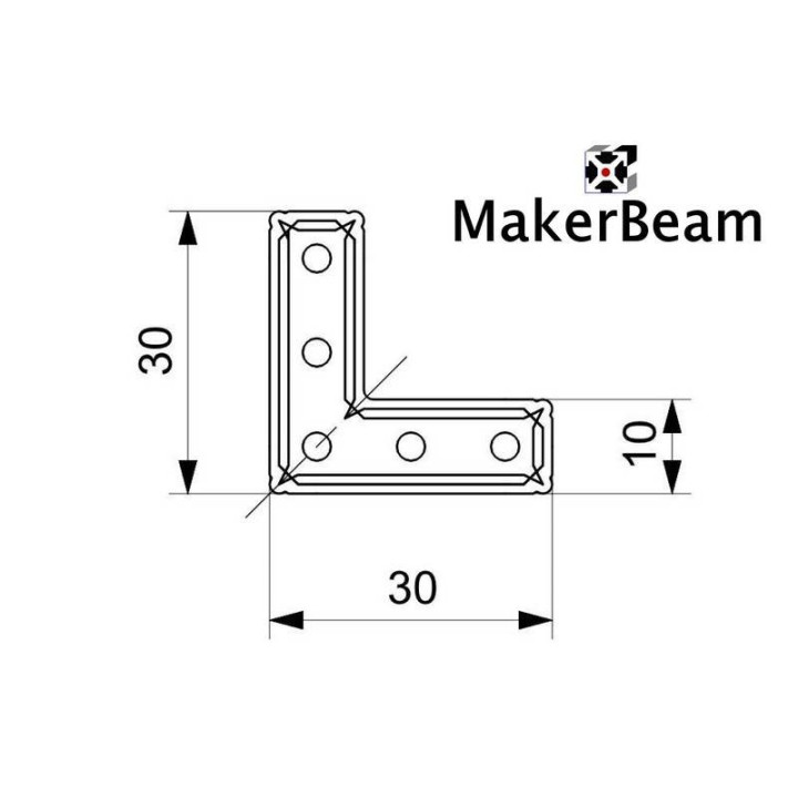 Dimensions équerre angle droit  MakerBeam (XL) / OpenBeam 90°