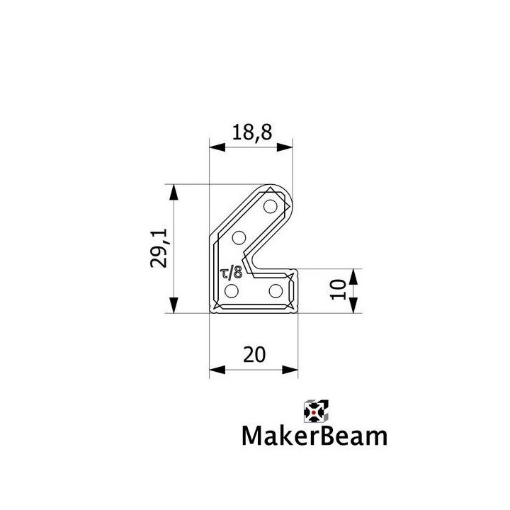 Dimensions des équerres MakerBeam 45° (12 pcs)