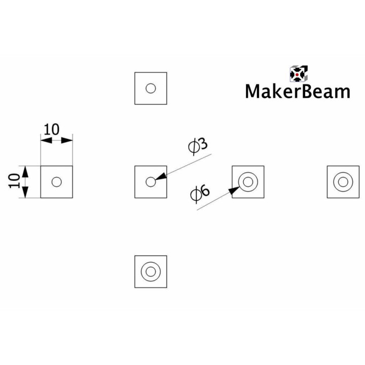 Dimernsions du cube d'angle alu Makerbeam 100270