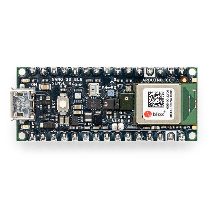 Vue de dessus de la carte Arduino Nano 33 BLE Sense Rev2 ABX00070