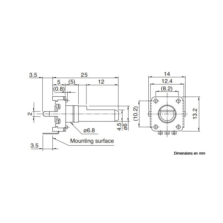 Dimensions de l'encodeur incrémental rotatif