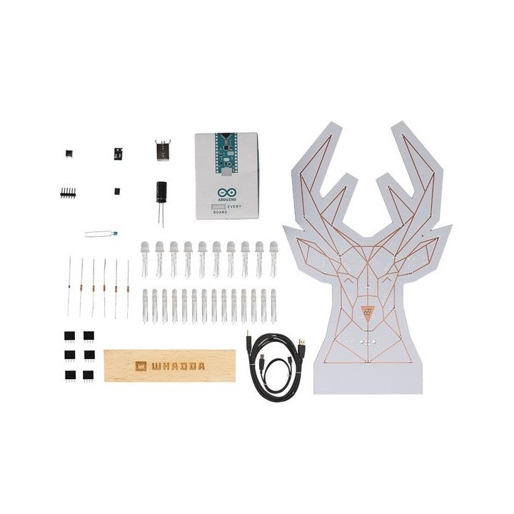 Détail des composants du kit de soudage et programmation Cerf Poly Whadda WSPXL103