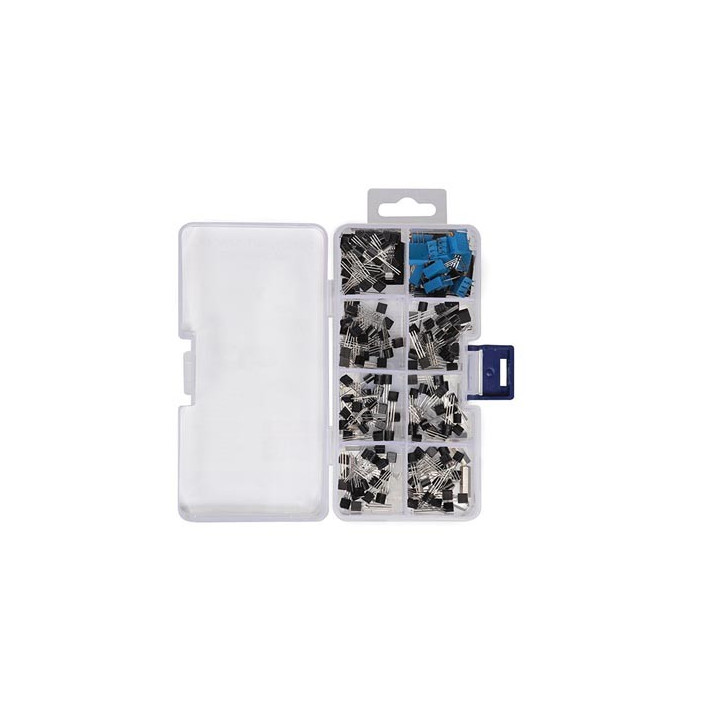 Détail du contenu de l'Assortiments de transistors et potentiomètre trimmer WCS104