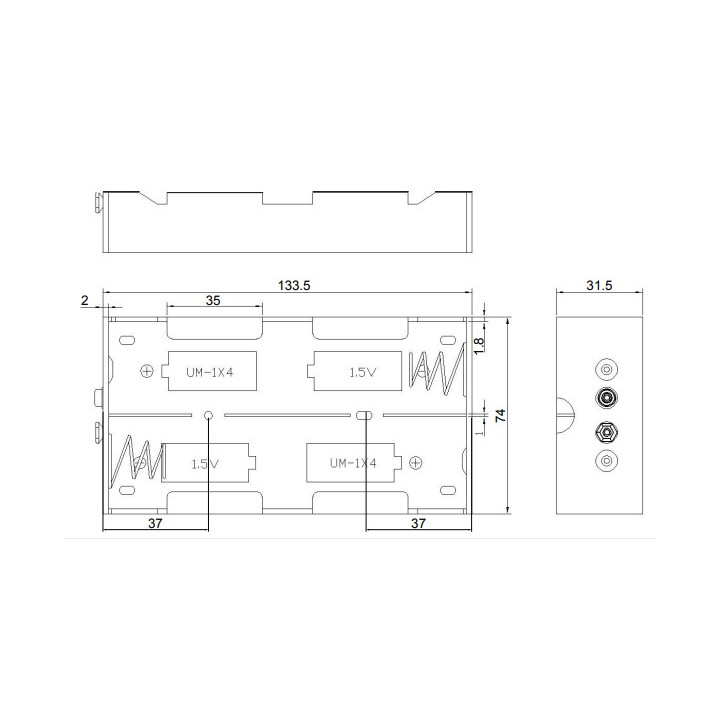 Dimensions du coupleur pour 4 piles D (LR20) WEN11977