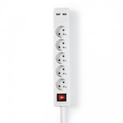 Multiprise blanche 5 prises avec 2 ports USB