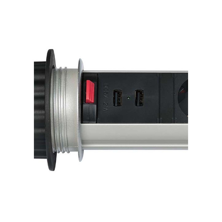 Multiprise escamotable à 3 prises et 2 ports USB