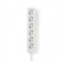 Multiprise blanche à 6 prises avec terre sur câble 1,5 m (3680 W / 16A)