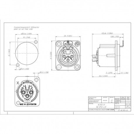 Embase femelle 3 pôles, coupelles à souder, boîtier en métal noir, contacts en argent - 2 Embase femelle 3 pôles, coupelles à souder, boîtier en métal noir, contacts en argent - 2