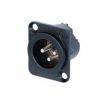 Embase mâle à 3 pôles, coupelles à souder, boîtier en métal noir, contacts en argent - 1 Embase mâle à 3 pôles, coupelles à souder, boîtier en métal noir, contacts en argent - 1