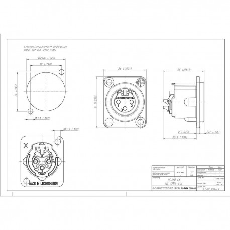 Embase mâle à 3 pôles, coupelles à souder, boîtier en métal noir, contacts en argent - 2 Embase mâle à 3 pôles, coupelles à souder, boîtier en métal noir, contacts en argent - 2