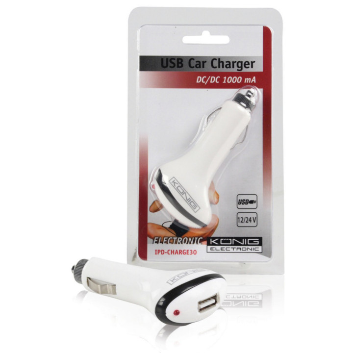 Chargeur de voiture 1-Output 1.0 A USB Blanc  - 2