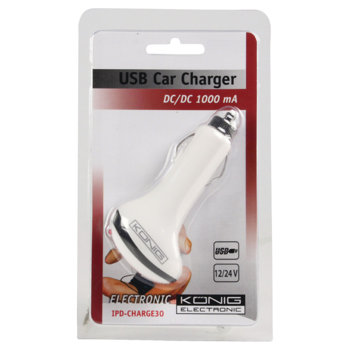 Chargeur de voiture 1-Output 1.0 A USB Blanc  - 4