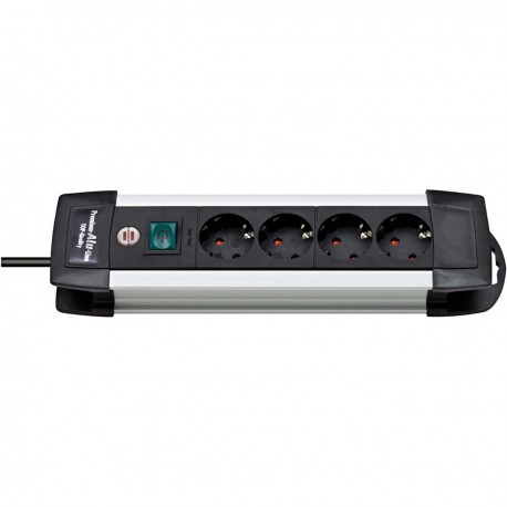 Prise d'extension Premium-Alu-Line 4 Voies 1.80 m Aluminium/Noir - Le contact de protection - 1