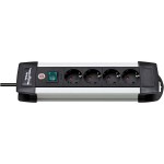 Prise d'extension Premium-Alu-Line 4 Voies 1.80 m Aluminium/Noir - Le contact de protection - 1 Prise d'extension Premium-Alu-Line 4 Voies 1.80 m Aluminium/Noir - Le contact de protection - 1