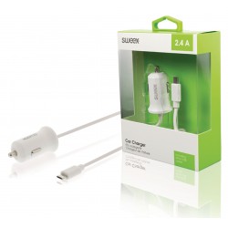 Chargeur de voiture 2.4 A Micro USB Blanc - 1