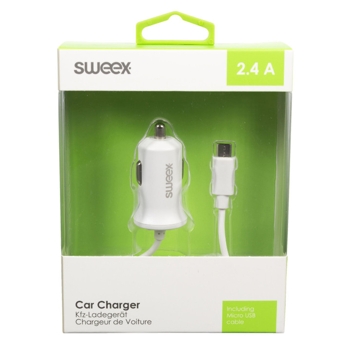 Chargeur de voiture 2.4 A Micro USB Blanc  - 6