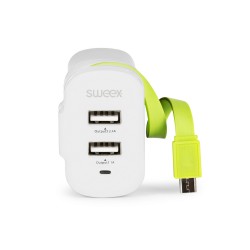 Chargeur mural 3-Outputs 3 A 2 x USB / Micro USB Blanc/Vert - 1