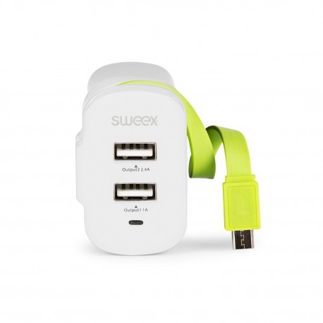 Chargeur mural 3-Outputs 3 A 2 x USB / Micro USB Blanc/Vert - 1