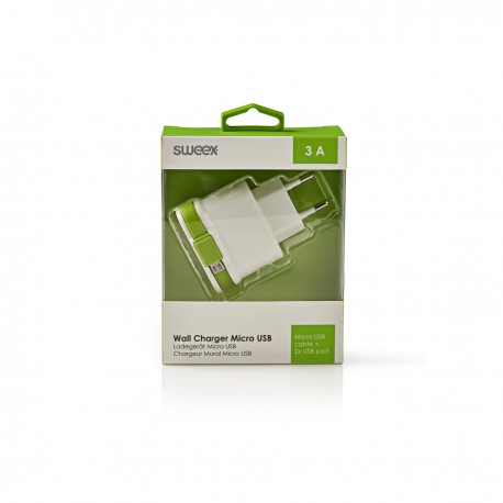 Chargeur mural 3-Outputs 3 A 2 x USB / Micro USB Blanc/Vert - 4