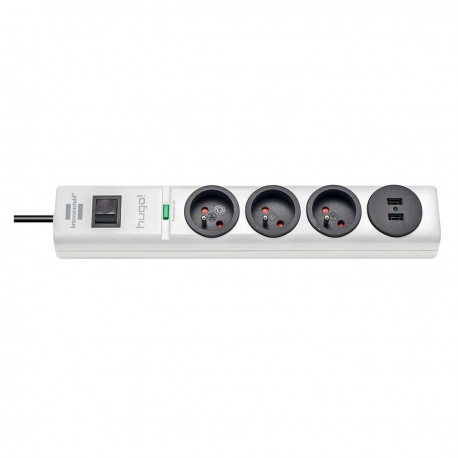 Multiprise hugo! Blanche, 3 prises + 2 prises USB, avec parasurtenseur et 2m de câble H05VV-F3G1,5 - 1