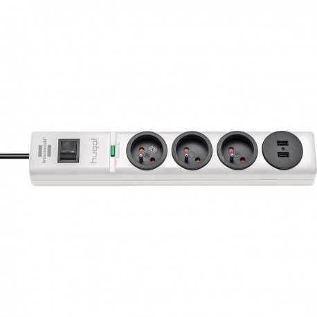 Multiprise hugo! Blanche, 3 prises + 2 prises USB, avec parasurtenseur et 2m de câble H05VV-F3G1,5 - 2 Multiprise hugo! Blanche, 3 prises + 2 prises USB, avec parasurtenseur et 2m de câble H05VV-F3G1,5 - 2