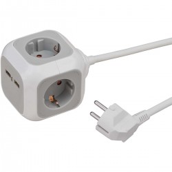 Prise ALEA-Power Plug avec bloc USB / Plug (Prises de courant 4 voies, 2x chargeur USB et câble de 1,4 m) - 1