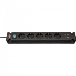 Bremounta Prise d'extension 5 voies 2x USB Noir 3,00 m H05VV-F 3G1.5 - 1