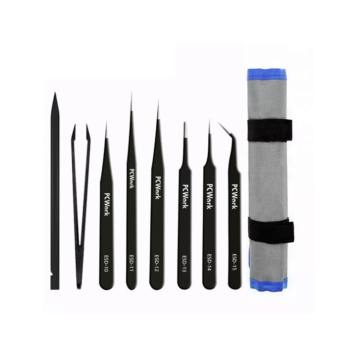 Set de 8 pinces brucelles antistatiques PCW08F