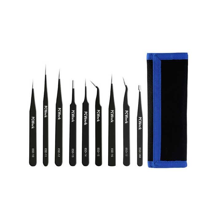 Set de 9 pinces brucelles antistatiques PCW08G