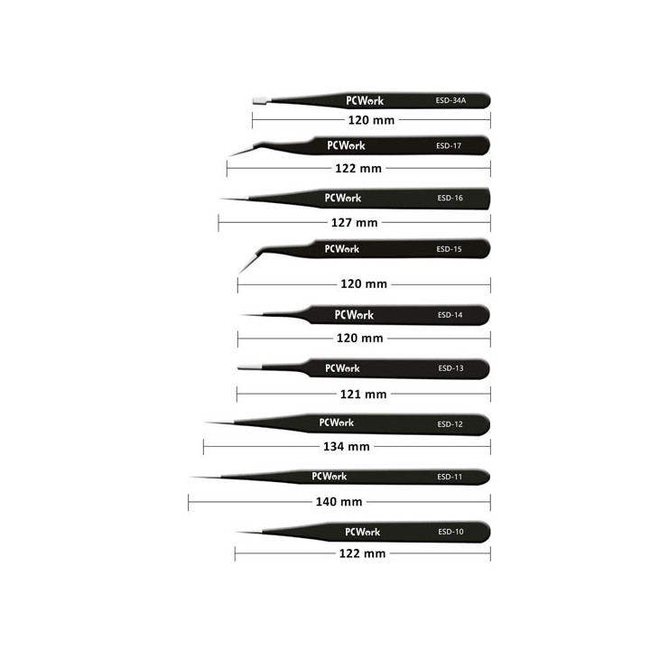 Set de 9 brucelles antistatiques PCW08G  - 2