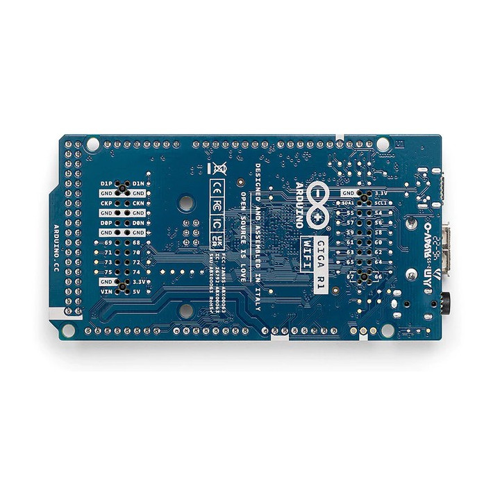 Vue de dessous de l'Arduino GIGA R1 Wi-Fi ABX00063