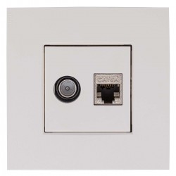 EDB02 CDN Prise murale coax TV / Data RJ45 avec enjoliveur et plaque de finition Niko 9010, approuvé Telenet/VOO - 1