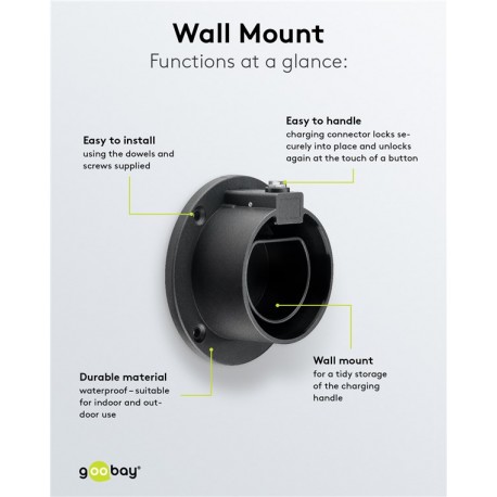 Support mural droit pour câble de charge Type 2 - 3