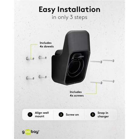 Accessoires de fixation livré avec le support mural pour câble de charge Type 2