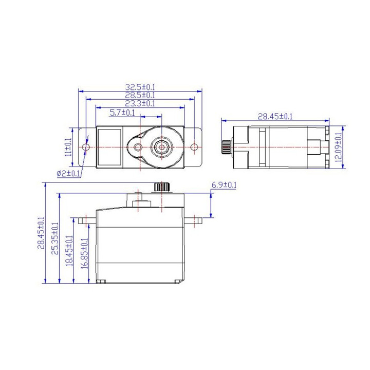 Dimensions du mini servomoteur Feetech FT90MR