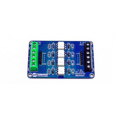 Détail des bornes de raccordement de la platine convertisseur de niveau 4 canaux Détail des bornes de raccordement de la platine convertisseur de niveau 4 canaux