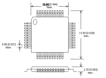 Dimensions Adaptateur DIL44/TQFP44-2 ZIF