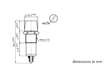 Voyant carré vert 12V - 12,2 x 12,2 mm