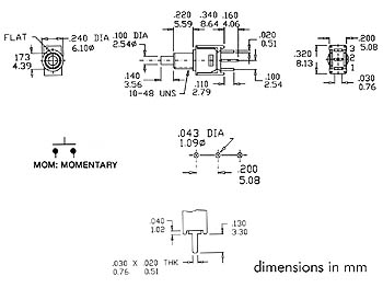 Bouton-poussoir vertical coudé OFF- (ON) - Type NO - Pour circuit imprimé