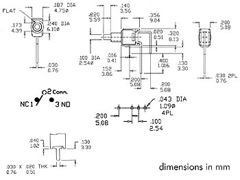 Bouton-poussoir vertical coudé ON - (ON) - Type NF + inverseur pour circuit imprimé